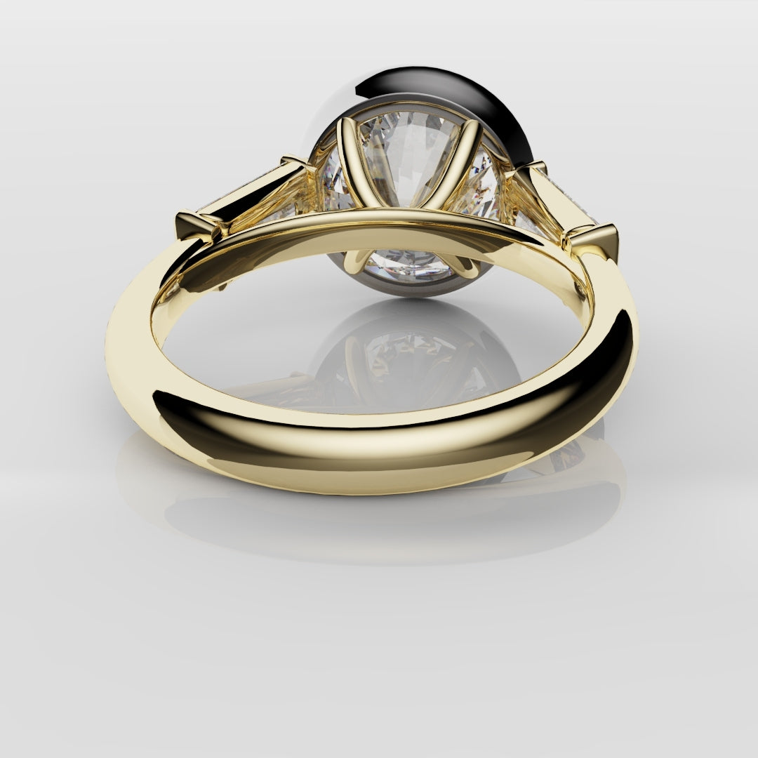 Round and Baguette Diamond Trilogy Rubover Set Engagement Ring