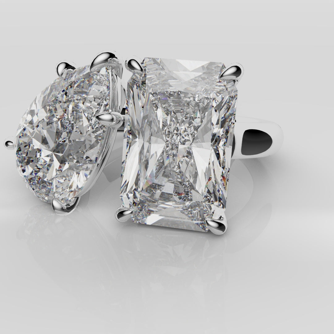 Radiant and Pear Diamond Toi & Moi Engagement Ring