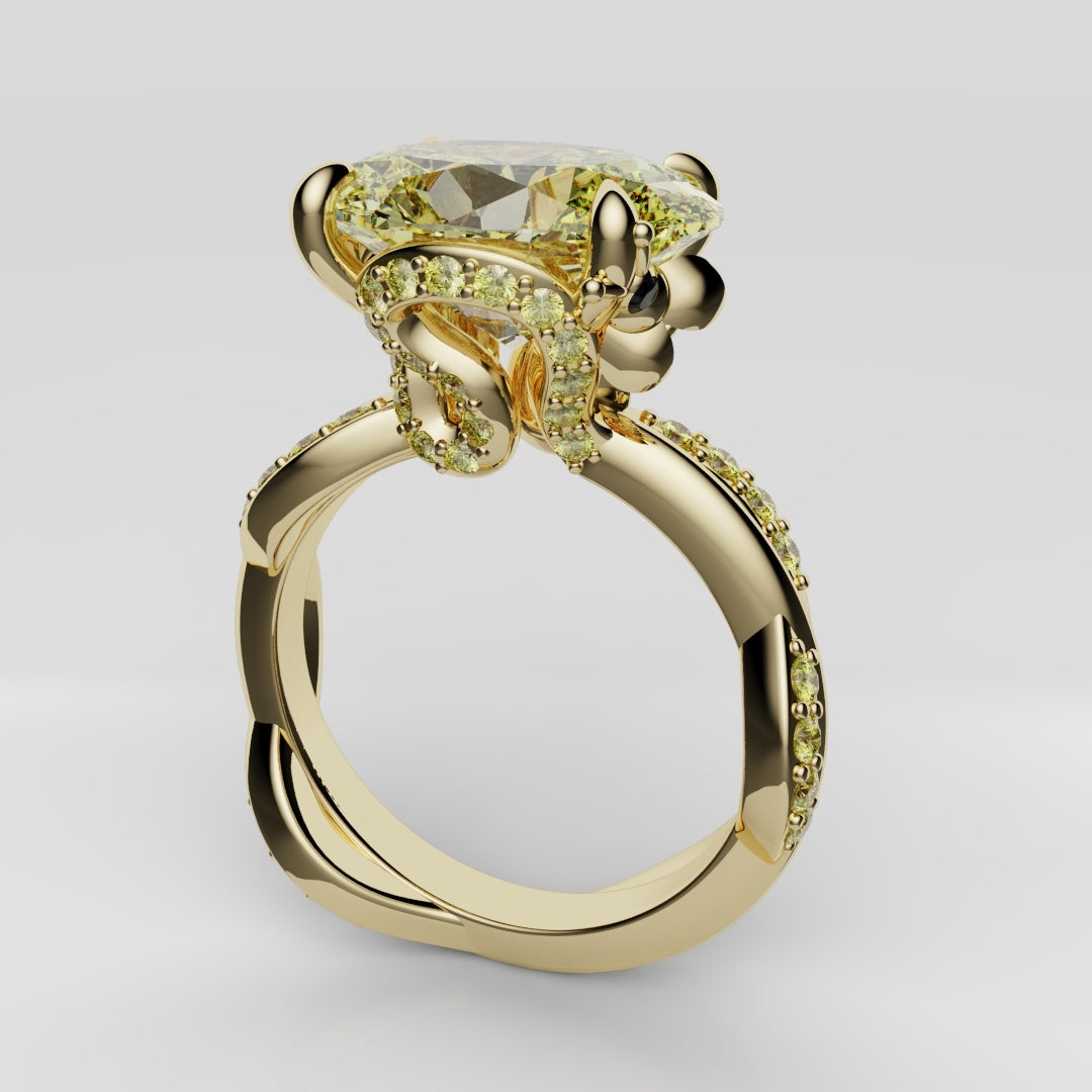 Oval Yellow Diamond Hidden Halo Honey Bee Engagement Ring