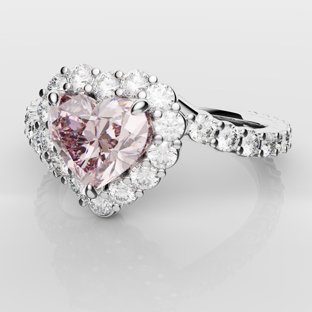 Pink Heart Diamond Halo Engagement Ring