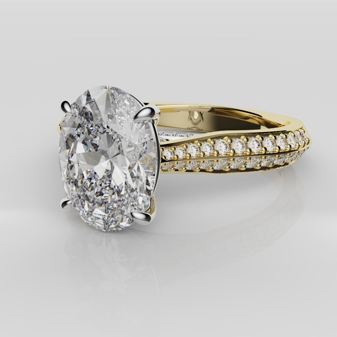 Double Row Pavé Oval Diamond Engagement Ring