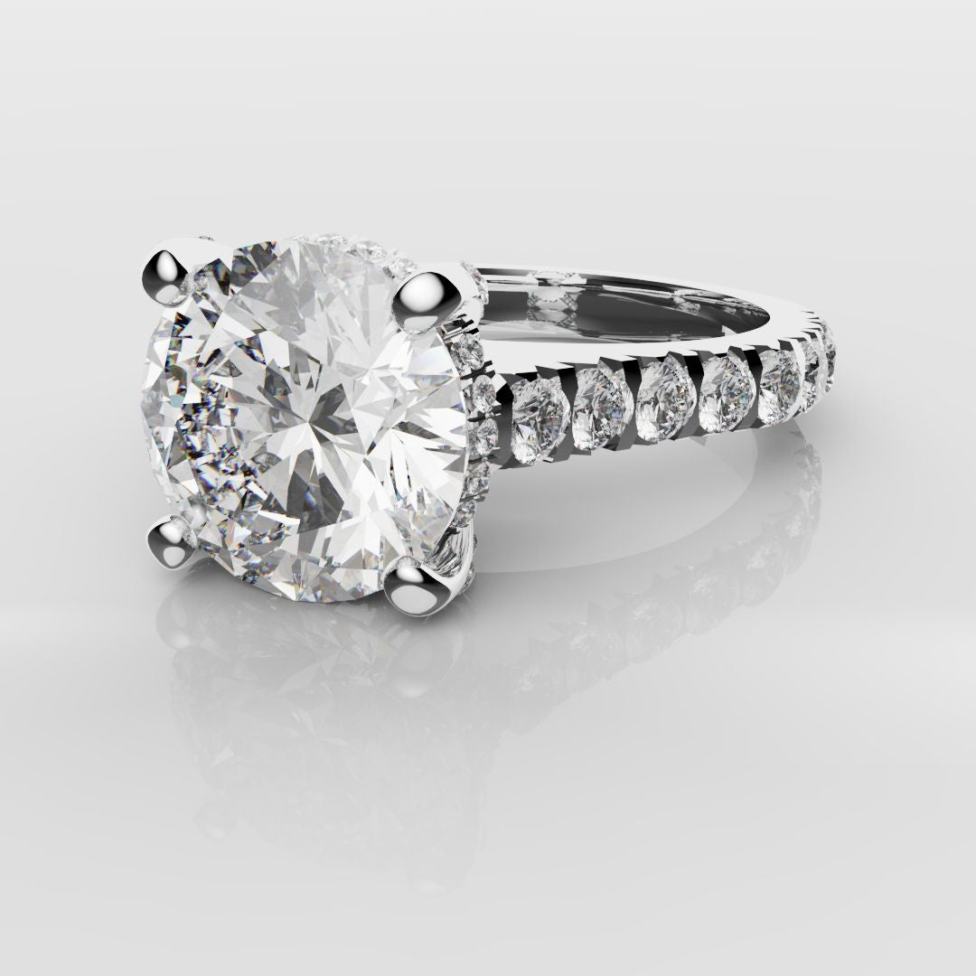 Round Brilliant Cut Hidden Halo With Diamond Set Claws
