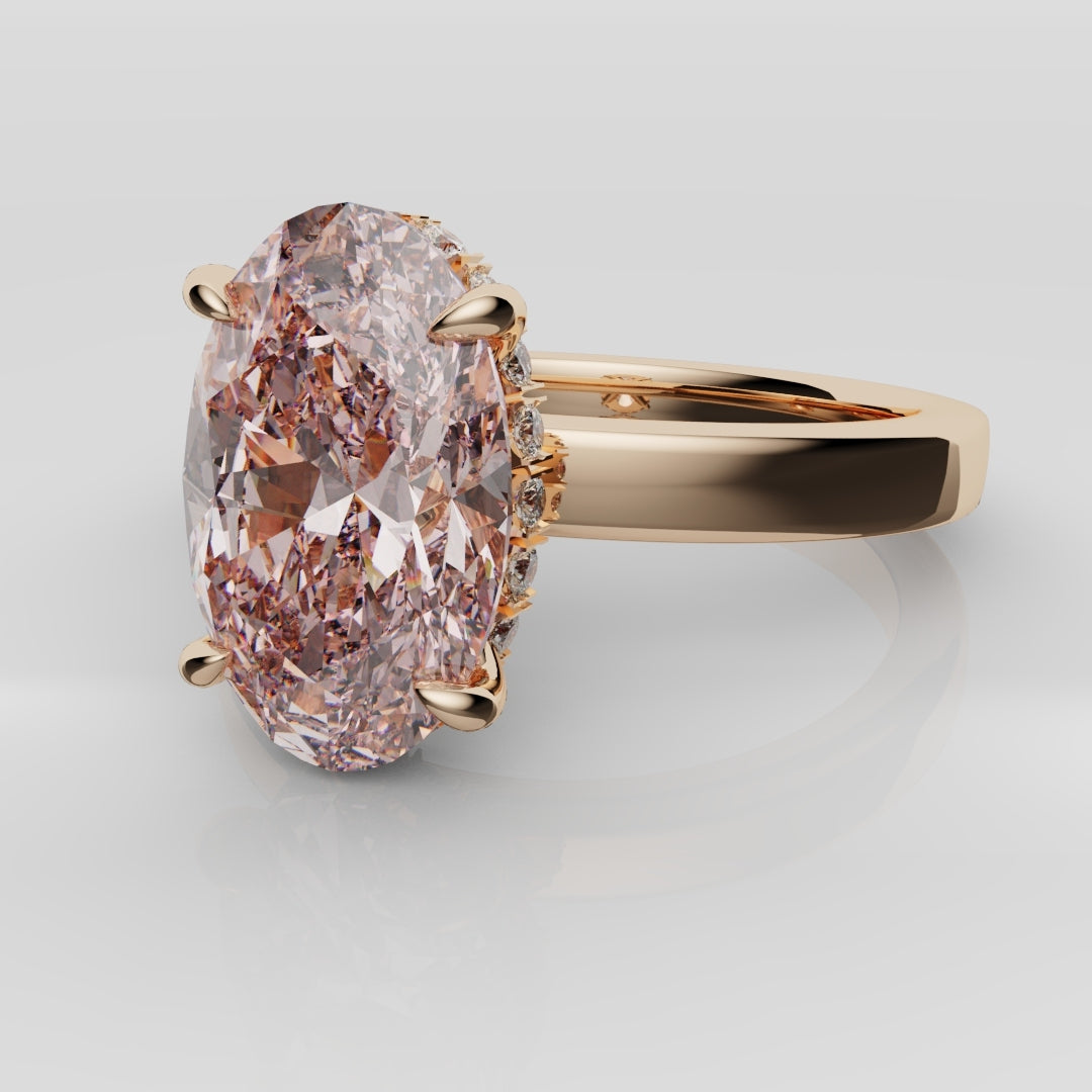 Pink Oval Diamond Hidden halo Engagement Ring