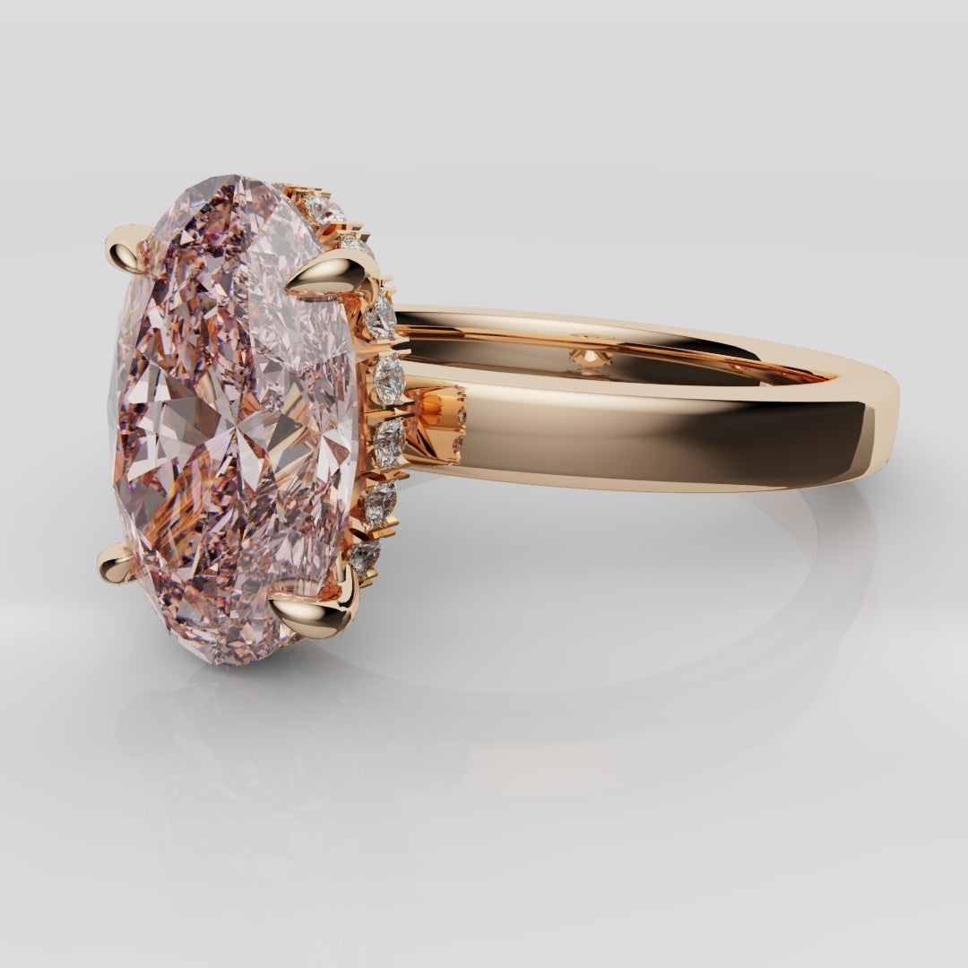 Pink Oval Diamond Hidden halo Engagement Ring