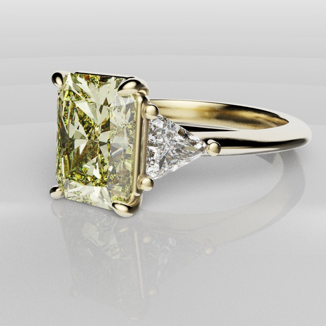Fancy Yellow Radiant Cut Trilogy Engagement Ring