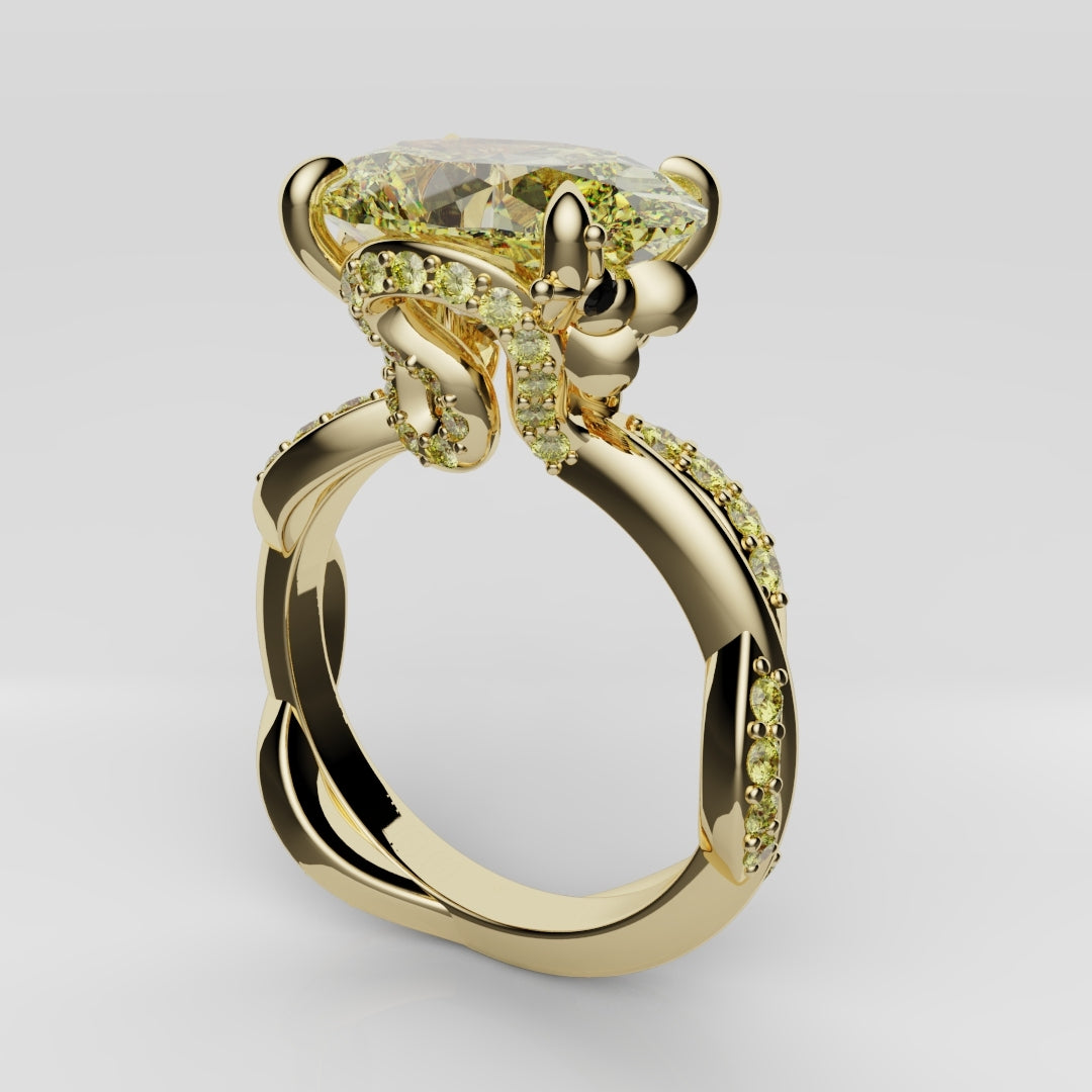 Oval Yellow Diamond Hidden Halo Honey Bee Engagement Ring