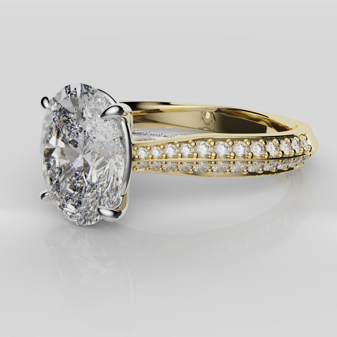 Double Row Pavé Oval Diamond Engagement Ring