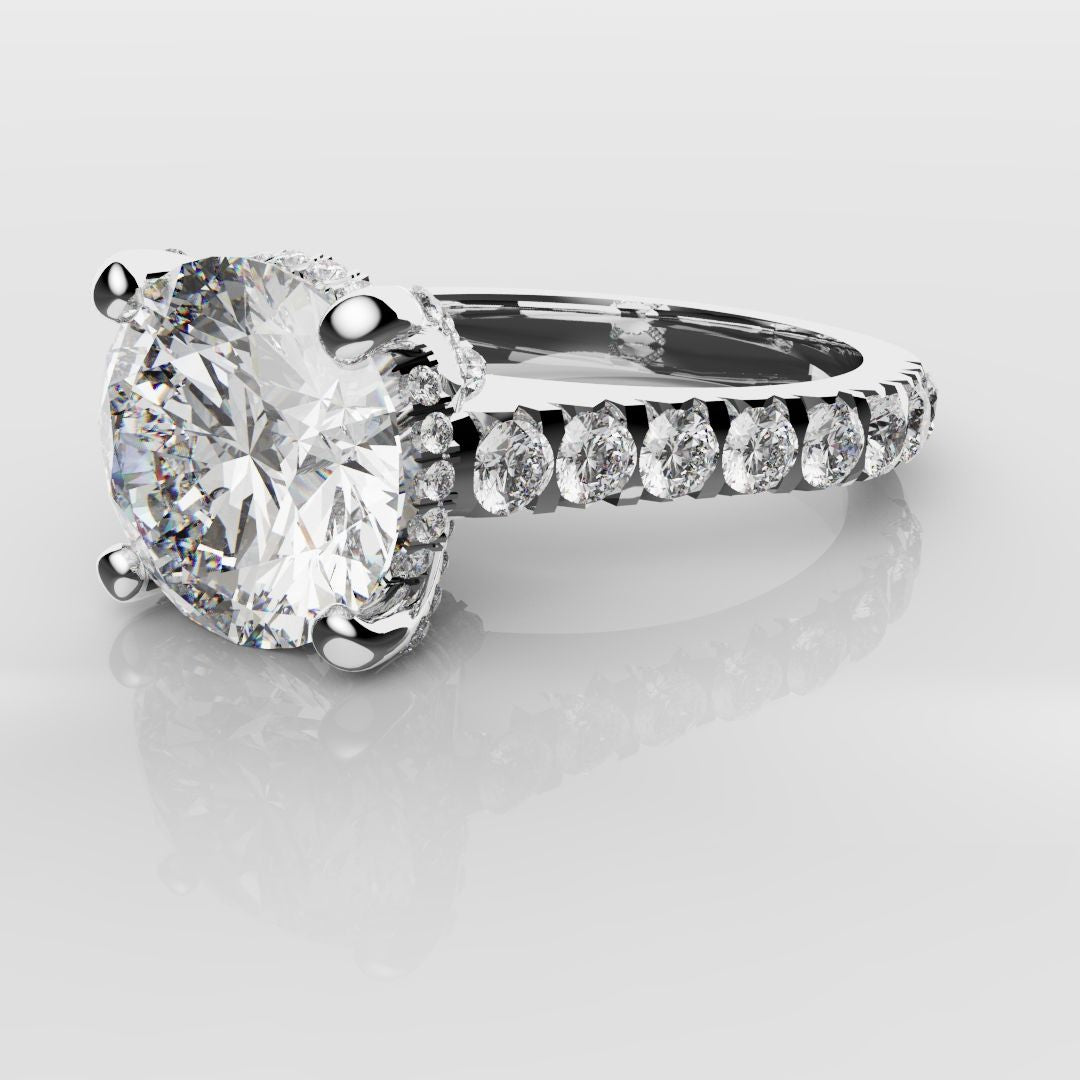 Round Brilliant Cut Hidden Halo With Diamond Set Claws