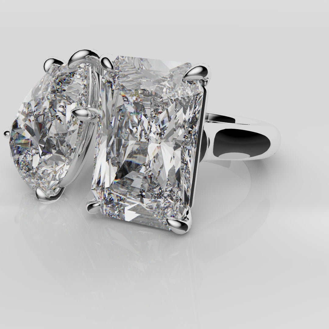 Radiant and Pear Diamond Toi & Moi Engagement Ring