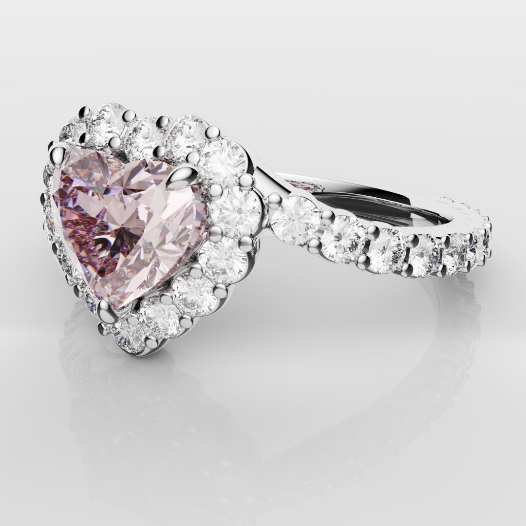 Pink Heart Diamond Halo Engagement Ring