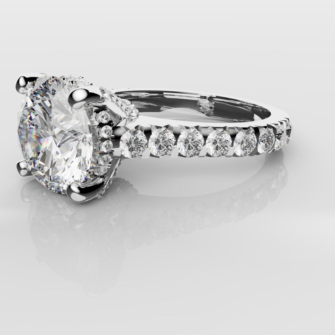 Round Brilliant Cut Hidden Halo With Diamond Set Claws
