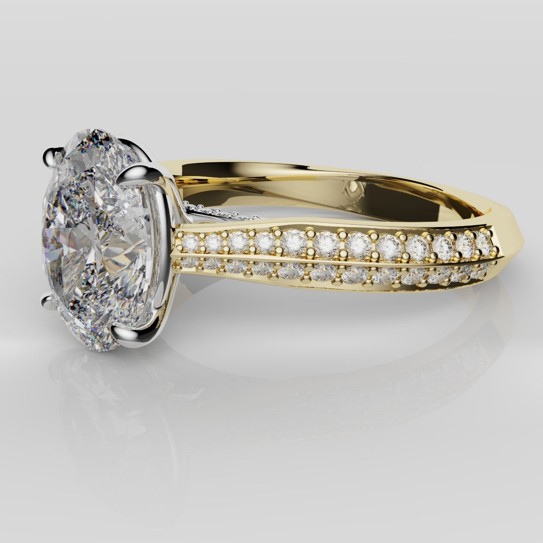 Double Row Pavé Oval Diamond Engagement Ring