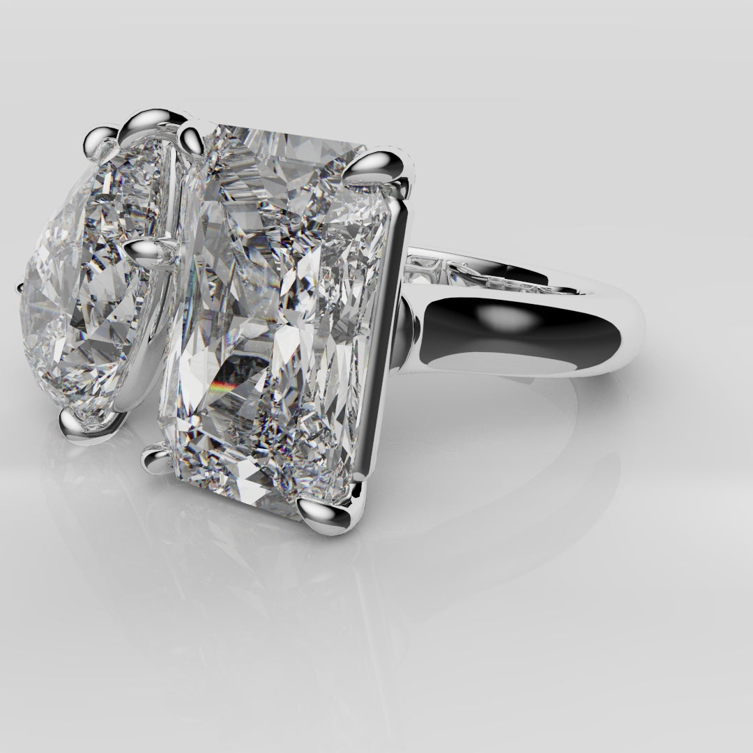 Radiant and Pear Diamond Toi & Moi Engagement Ring