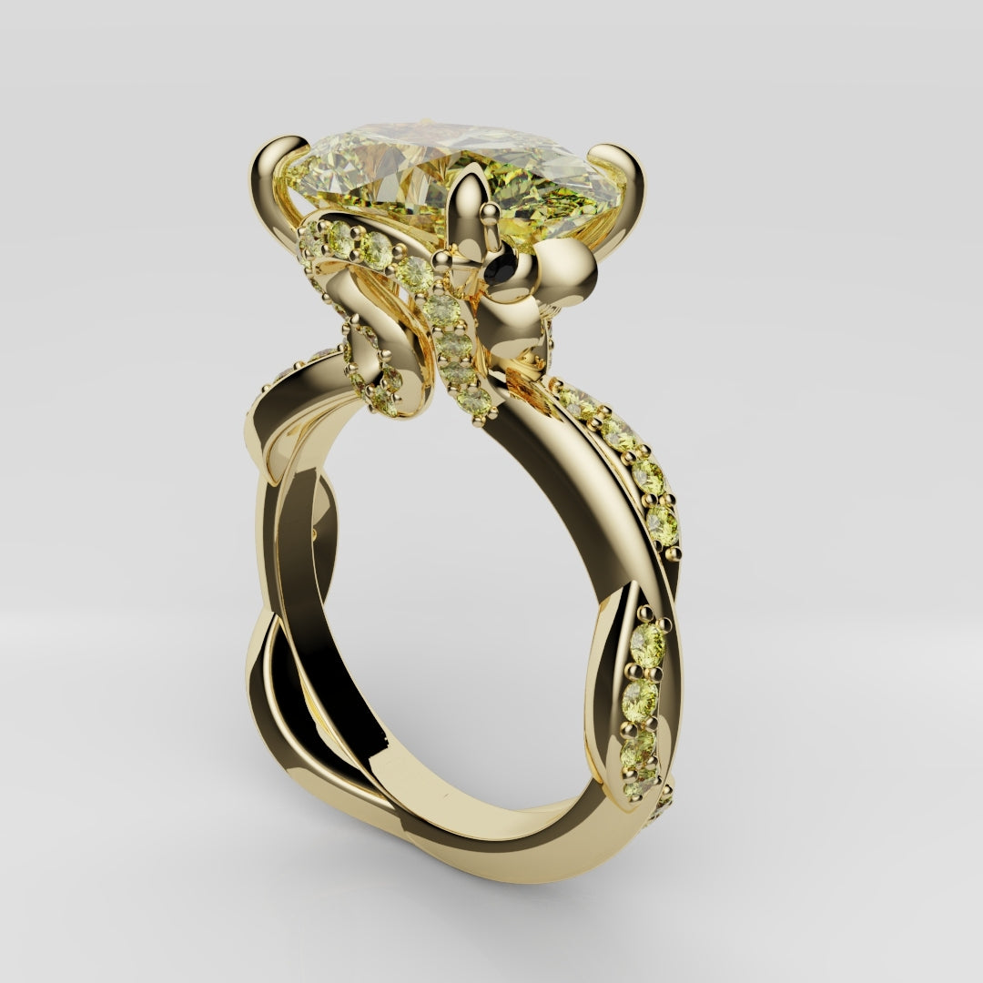 Oval Yellow Diamond Hidden Halo Honey Bee Engagement Ring