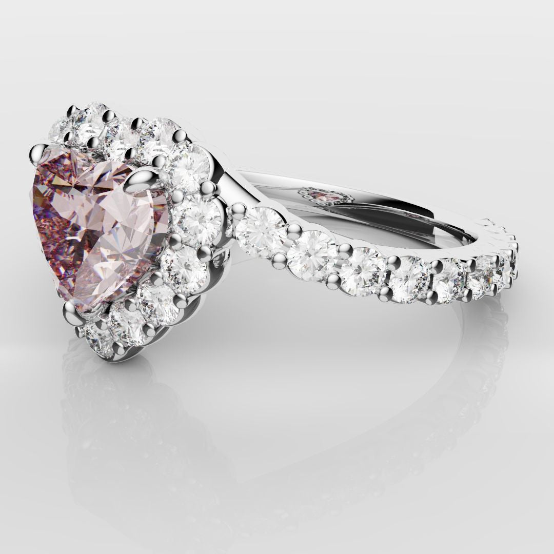 Pink Heart Diamond Halo Engagement Ring