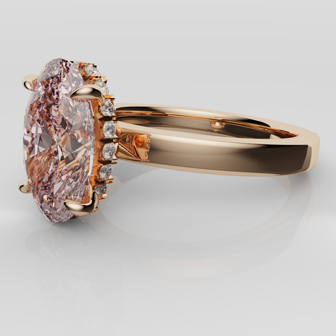Pink Oval Diamond Hidden halo Engagement Ring