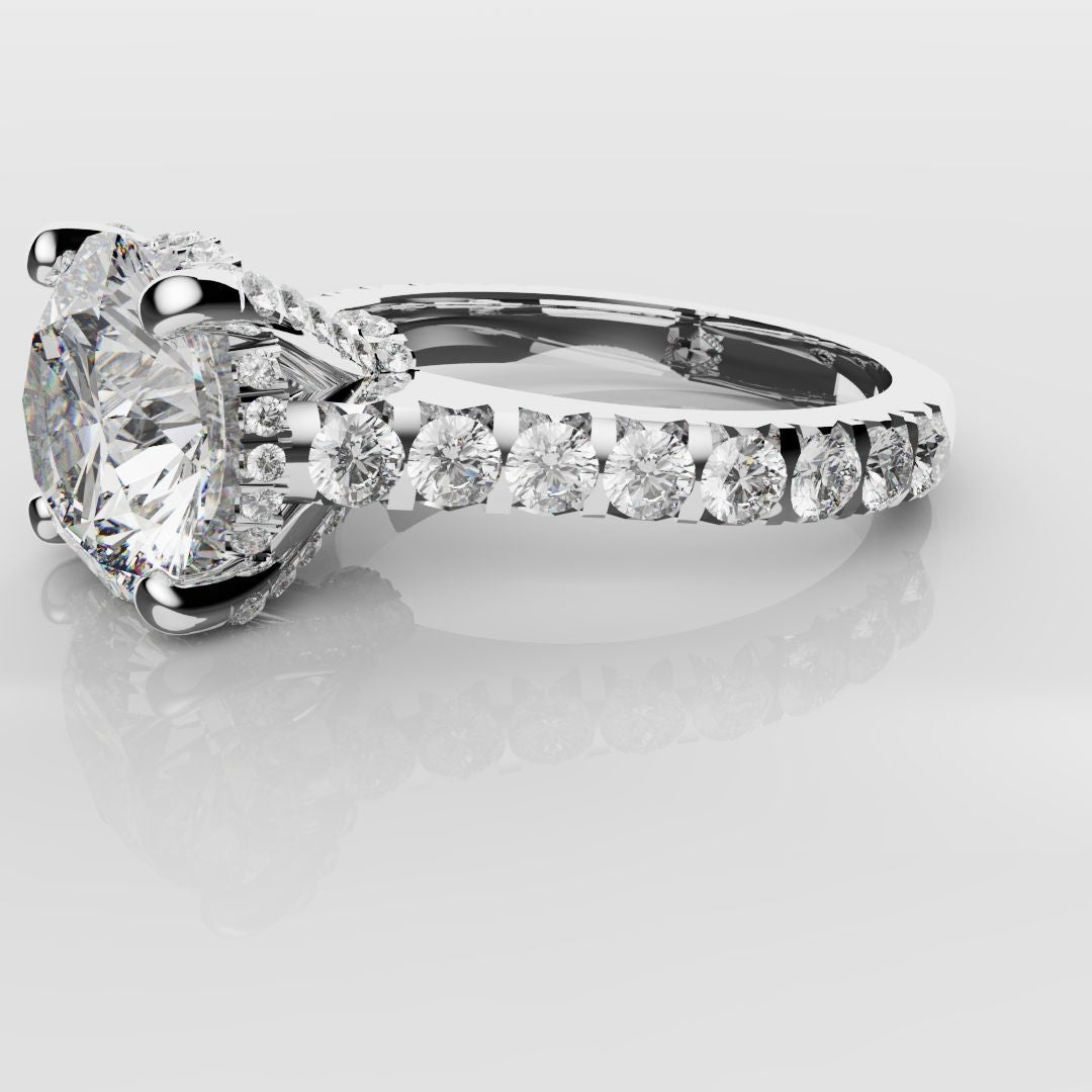 Round Brilliant Cut Hidden Halo With Diamond Set Claws