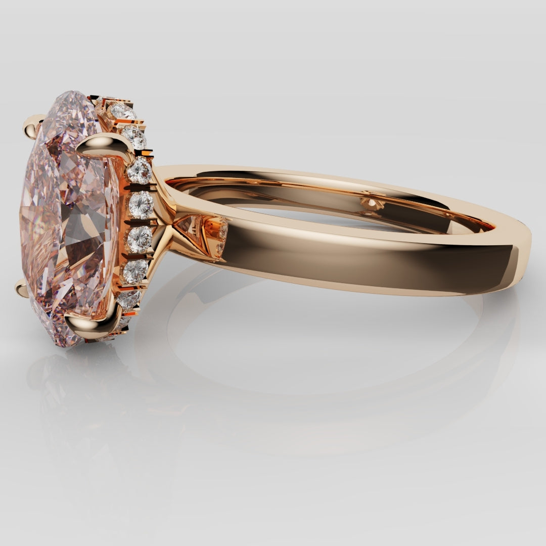 Pink Oval Diamond Hidden halo Engagement Ring