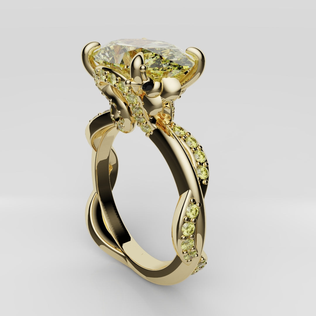 Oval Yellow Diamond Hidden Halo Honey Bee Engagement Ring