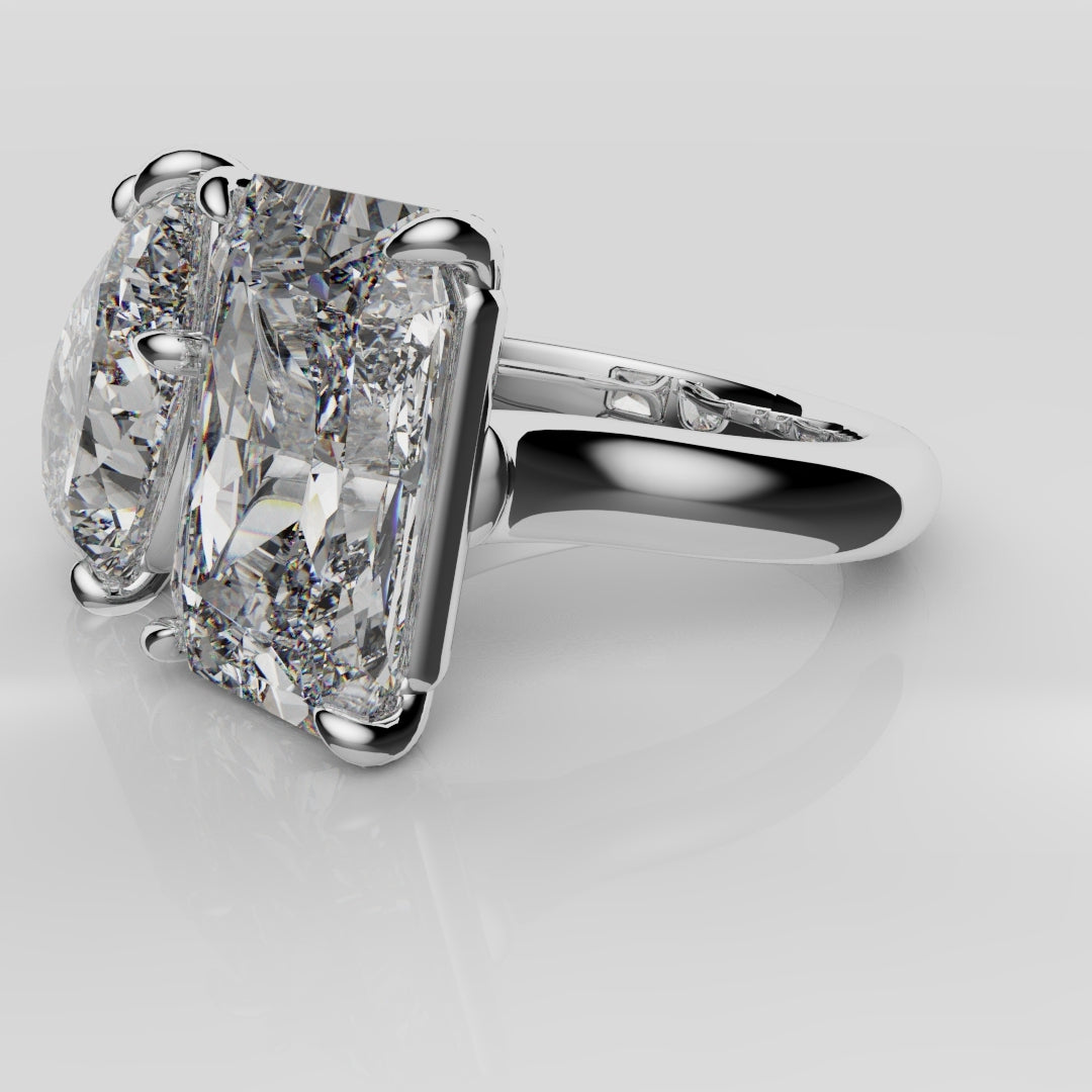 Radiant and Pear Diamond Toi & Moi Engagement Ring