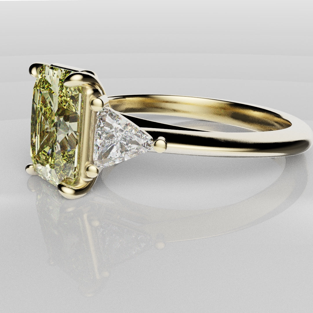 Fancy Yellow Radiant Cut Trilogy Engagement Ring