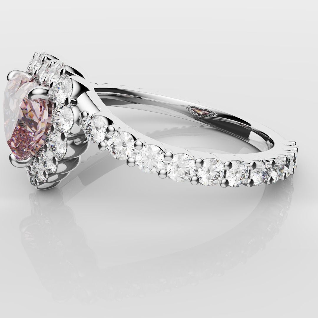 Pink Heart Diamond Halo Engagement Ring