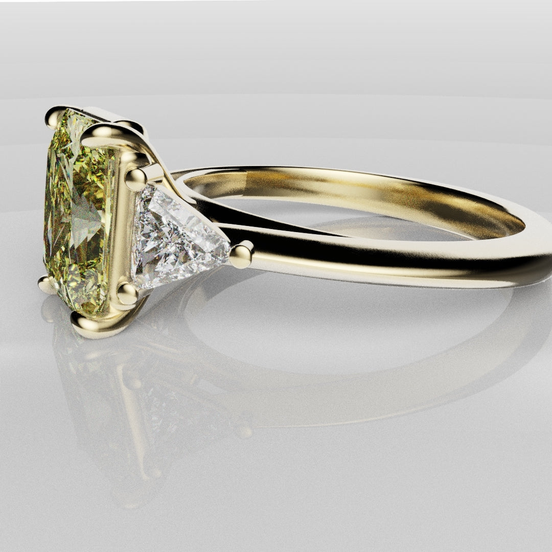 Fancy Yellow Radiant Cut Trilogy Engagement Ring