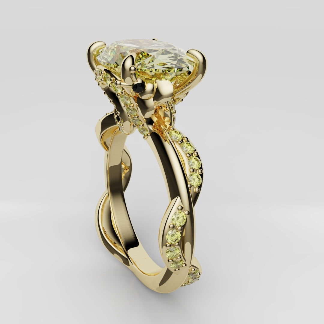 Oval Yellow Diamond Hidden Halo Honey Bee Engagement Ring