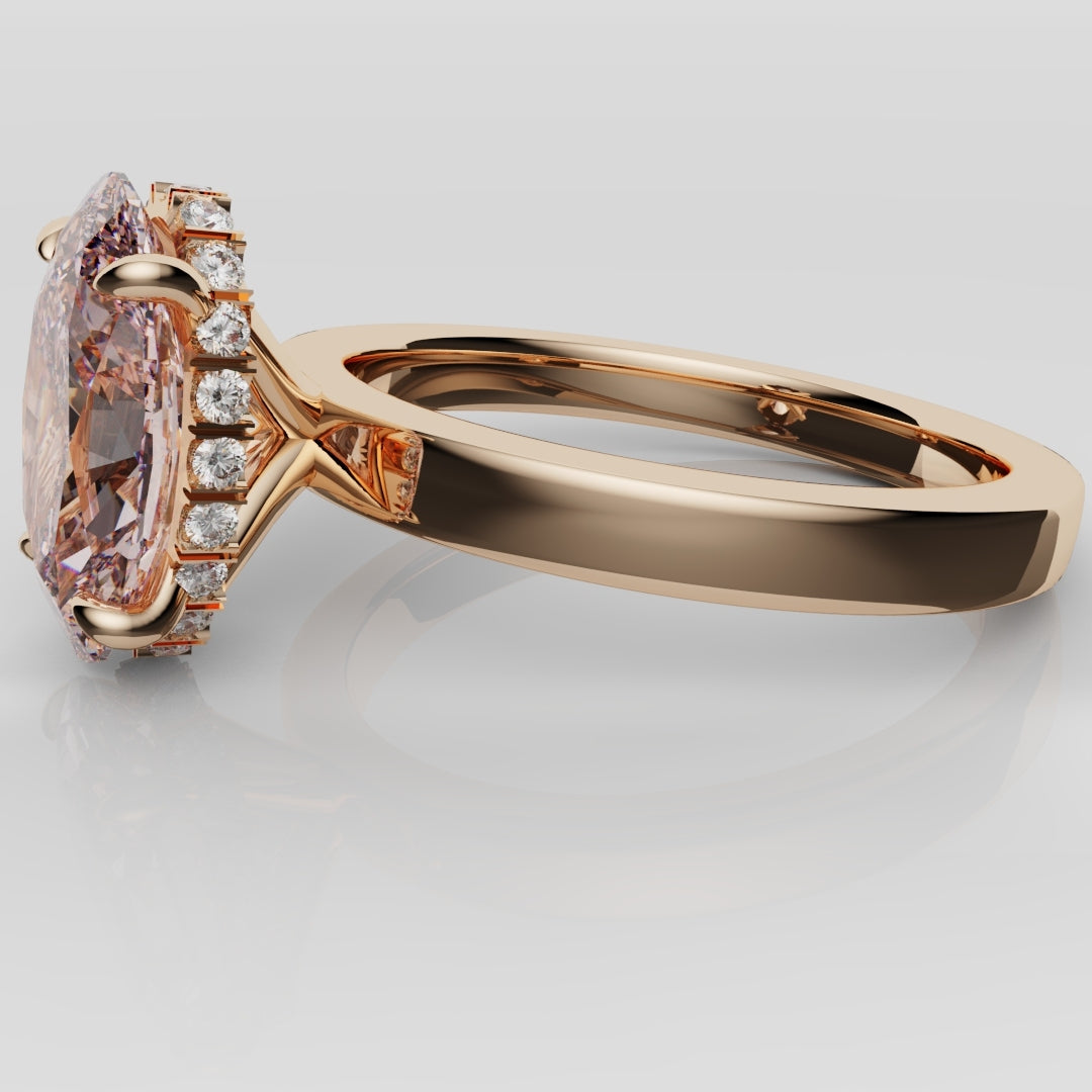 Pink Oval Diamond Hidden halo Engagement Ring
