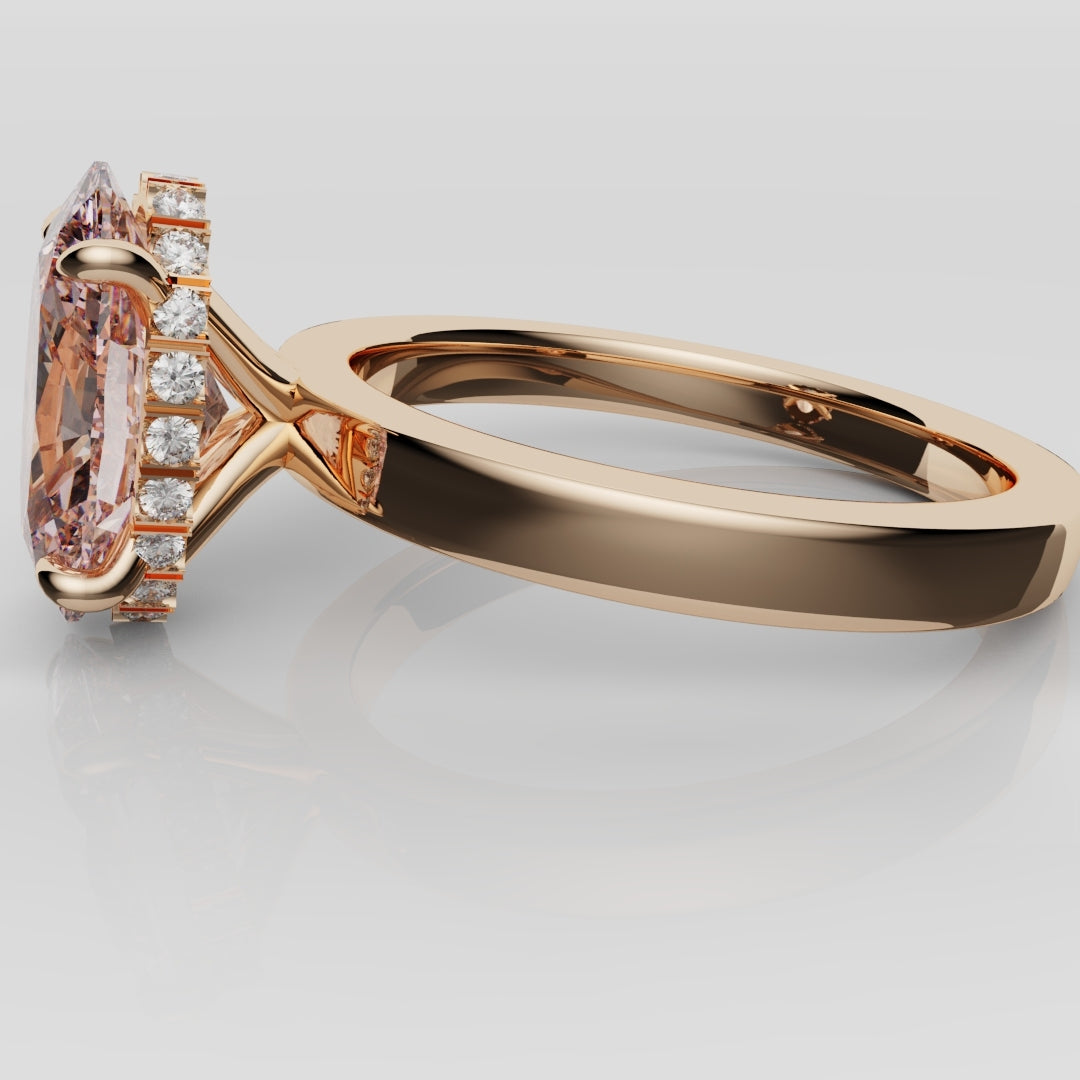 Pink Oval Diamond Hidden halo Engagement Ring