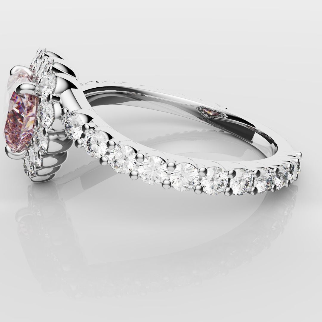 Pink Heart Diamond Halo Engagement Ring