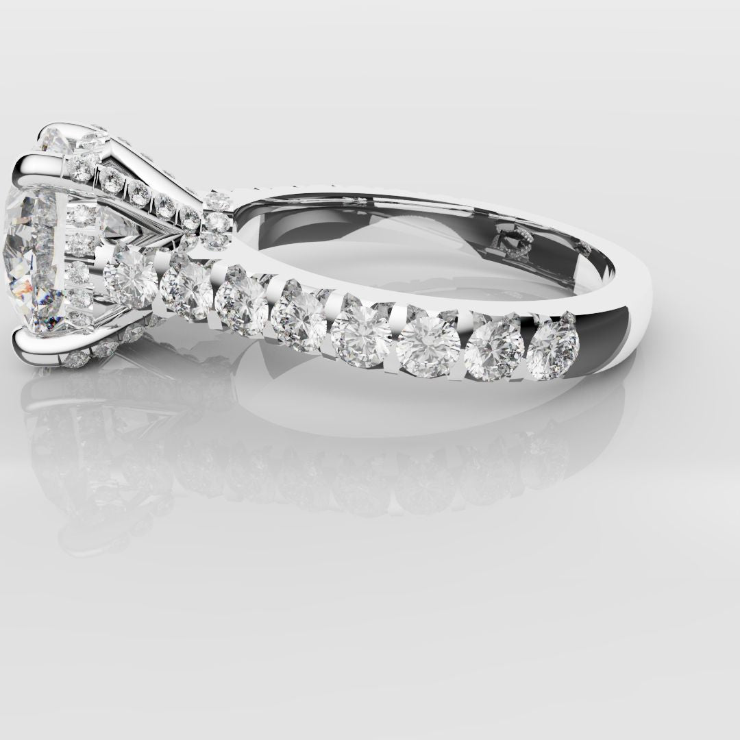 Round Brilliant Cut Hidden Halo With Diamond Set Claws