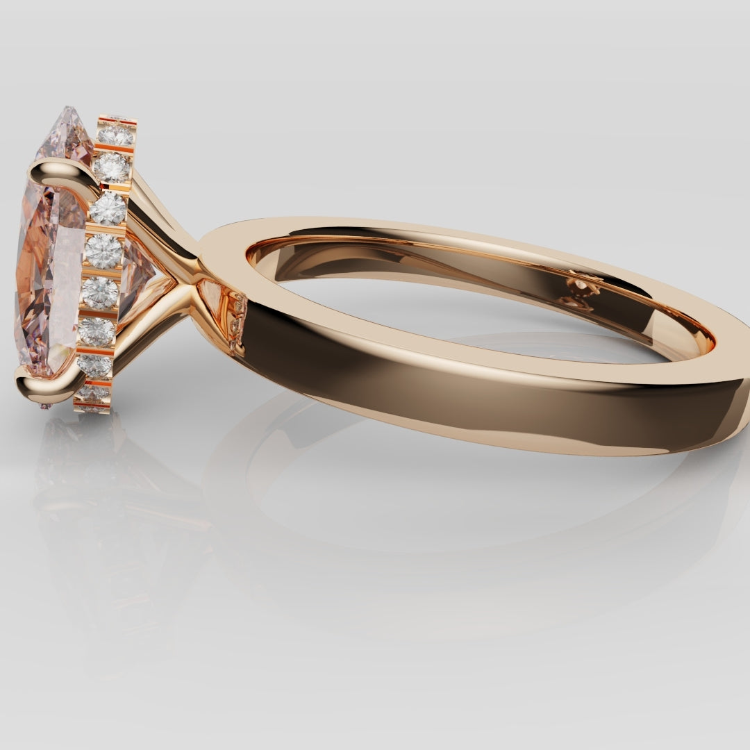 Pink Oval Diamond Hidden halo Engagement Ring