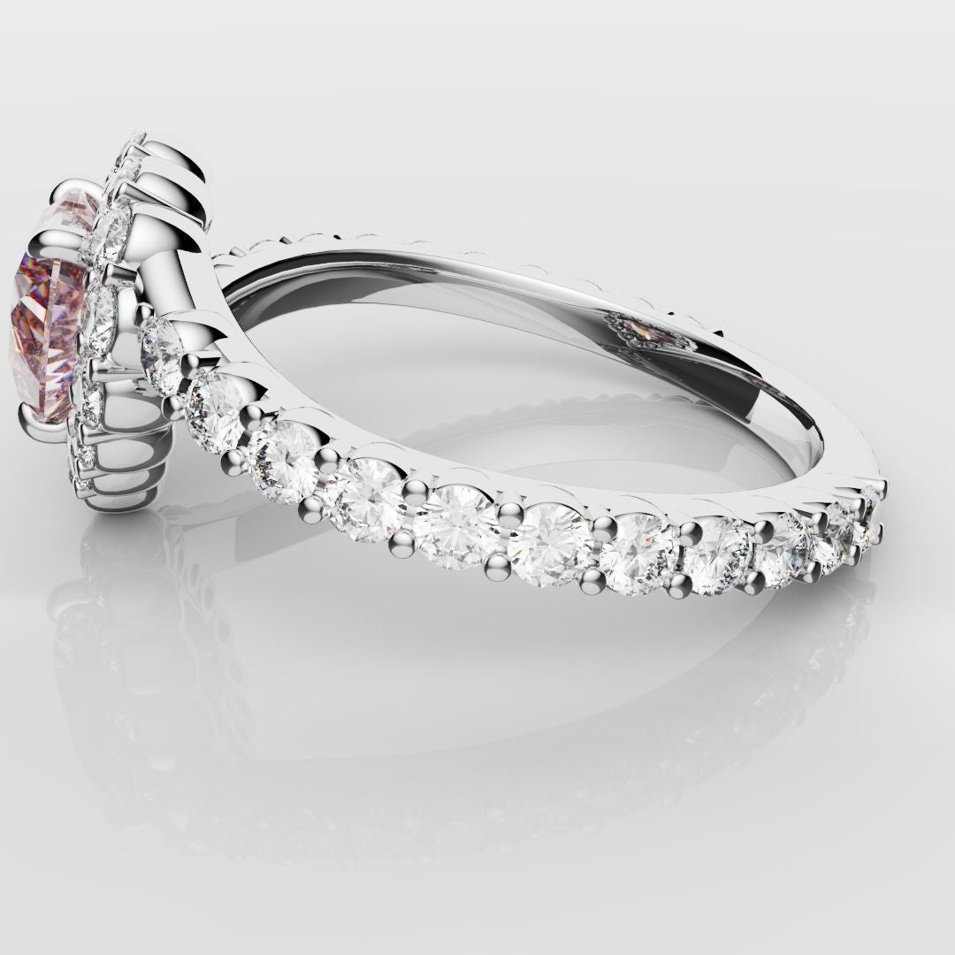 Pink Heart Diamond Halo Engagement Ring