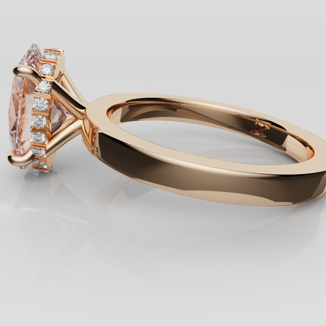 Pink Oval Diamond Hidden halo Engagement Ring