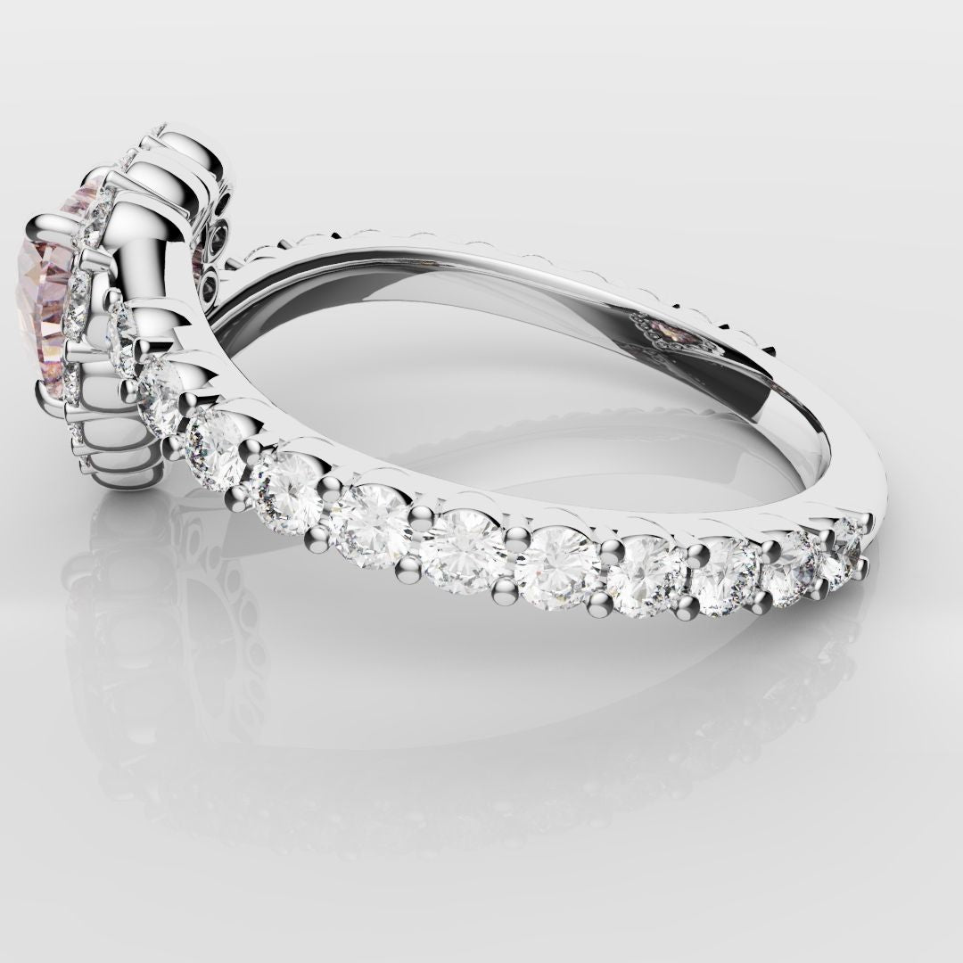 Pink Heart Diamond Halo Engagement Ring