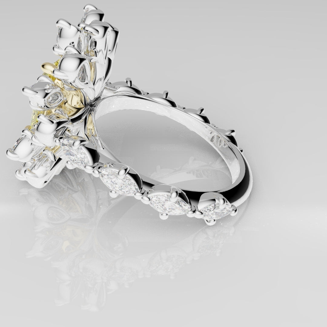 2ct Radiant Cut Fancy Yellow Ring with Pear and Marquise Diamond Cluster