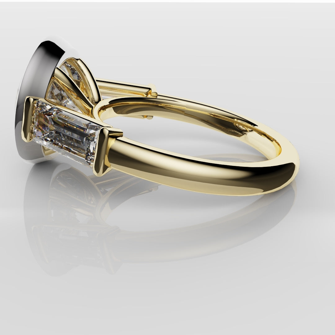 Round and Baguette Diamond Trilogy Rubover Set Engagement Ring