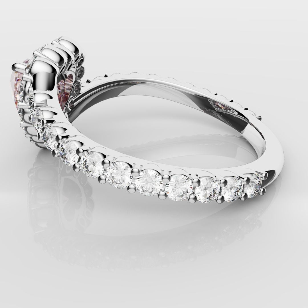Pink Heart Diamond Halo Engagement Ring