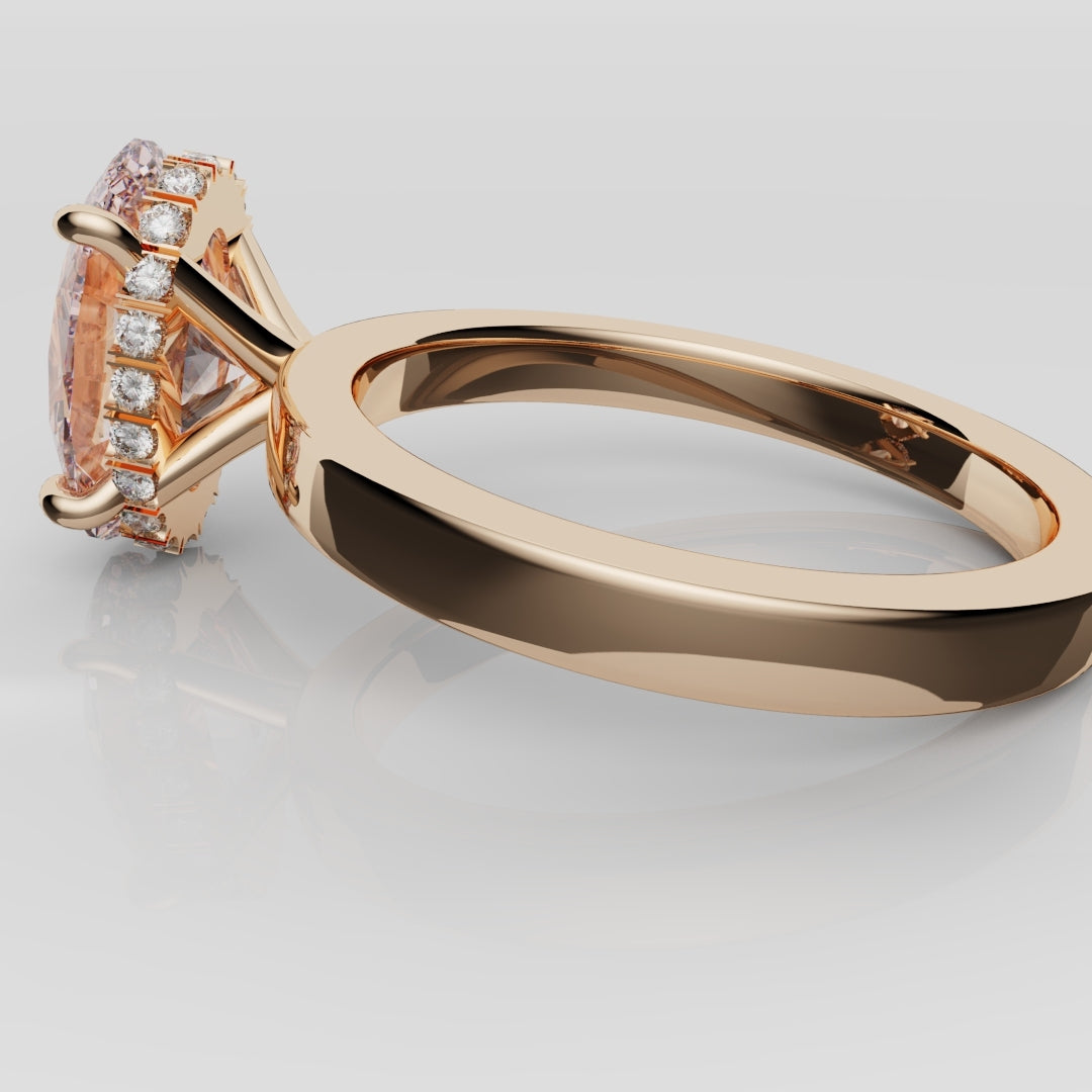 Pink Oval Diamond Hidden halo Engagement Ring