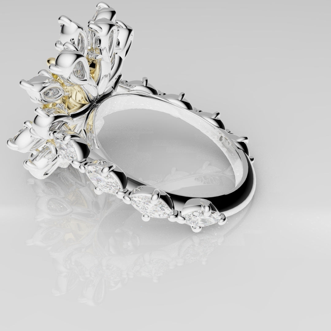 2ct Radiant Cut Fancy Yellow Ring with Pear and Marquise Diamond Cluster