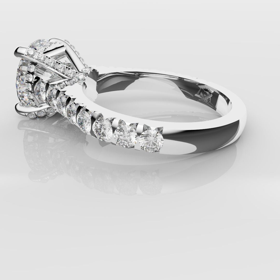 Round Brilliant Cut Hidden Halo With Diamond Set Claws