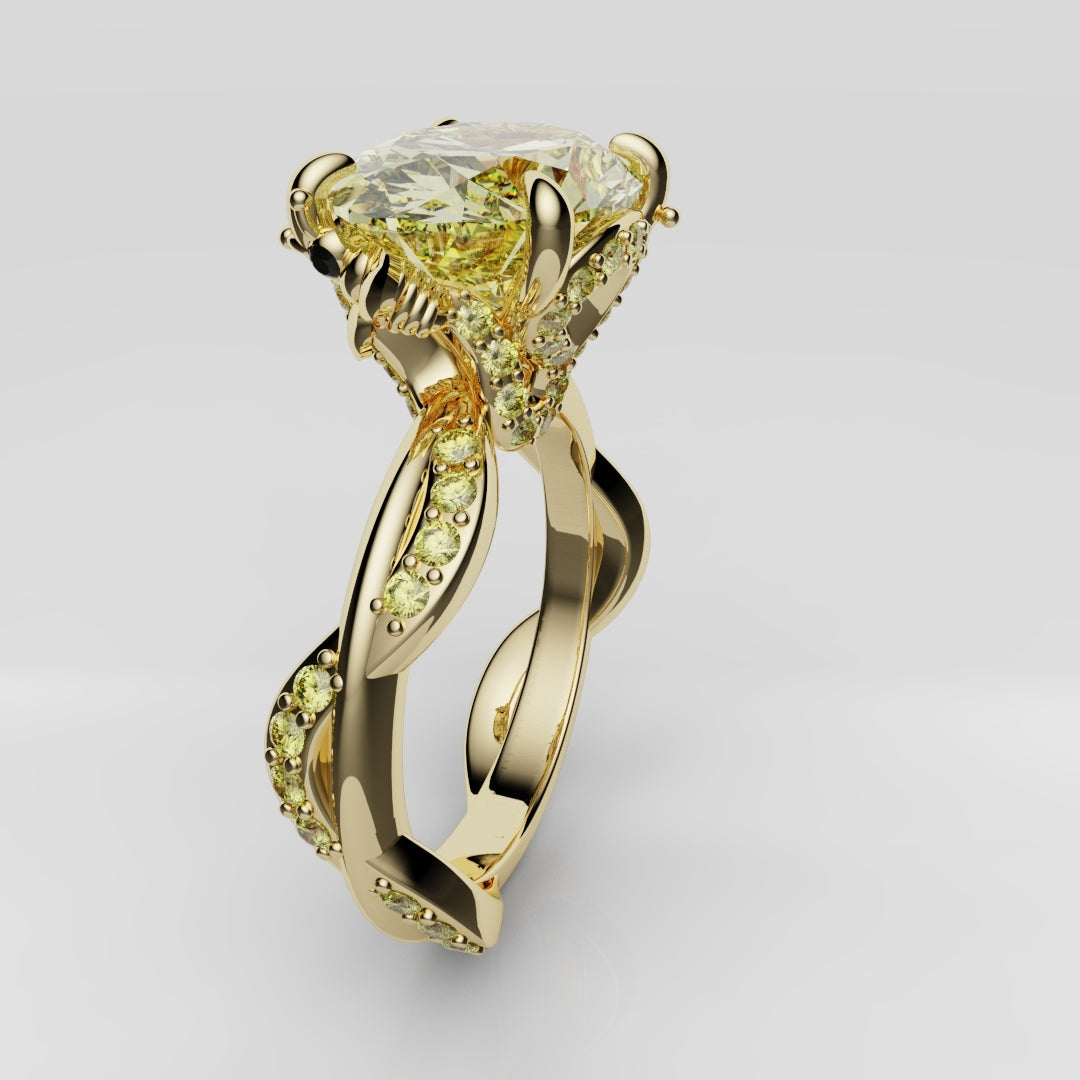 Oval Yellow Diamond Hidden Halo Honey Bee Engagement Ring