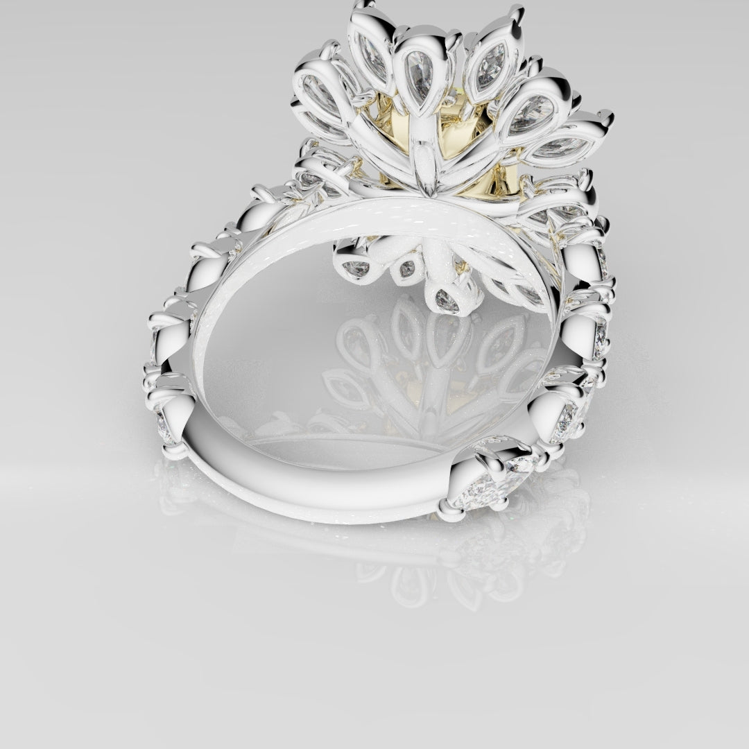 2ct Radiant Cut Fancy Yellow Ring with Pear and Marquise Diamond Cluster