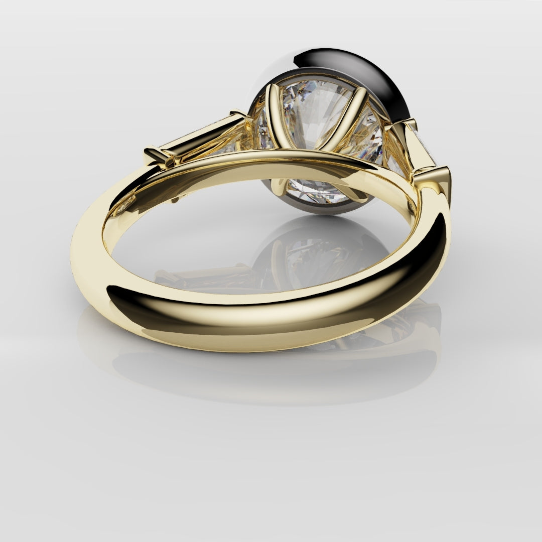 Round and Baguette Diamond Trilogy Rubover Set Engagement Ring