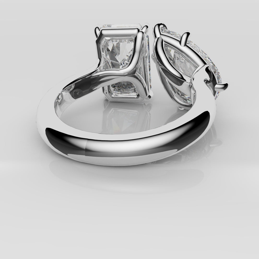 Radiant and Pear Diamond Toi & Moi Engagement Ring