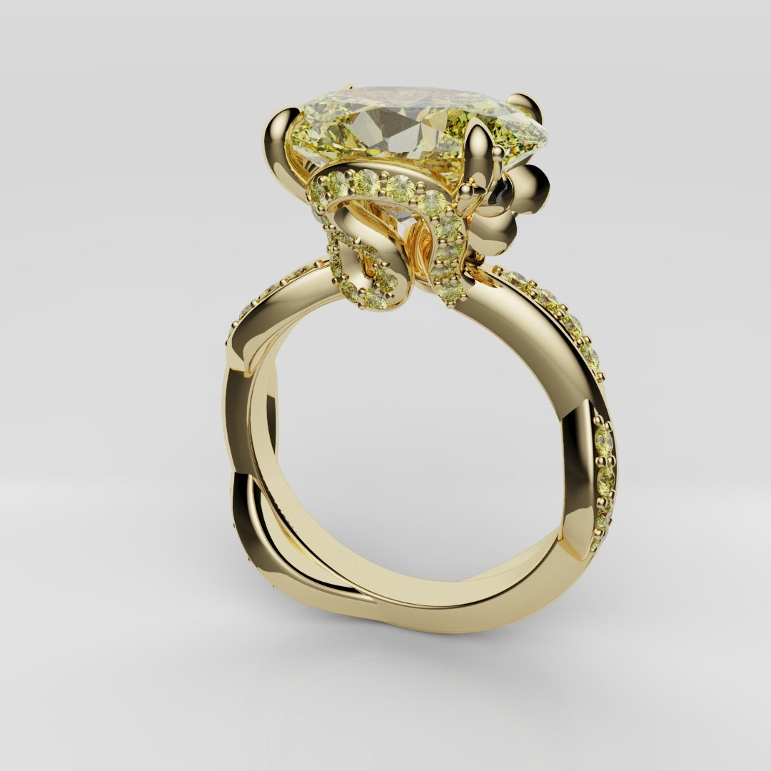 Oval Yellow Diamond Hidden Halo Honey Bee Engagement Ring