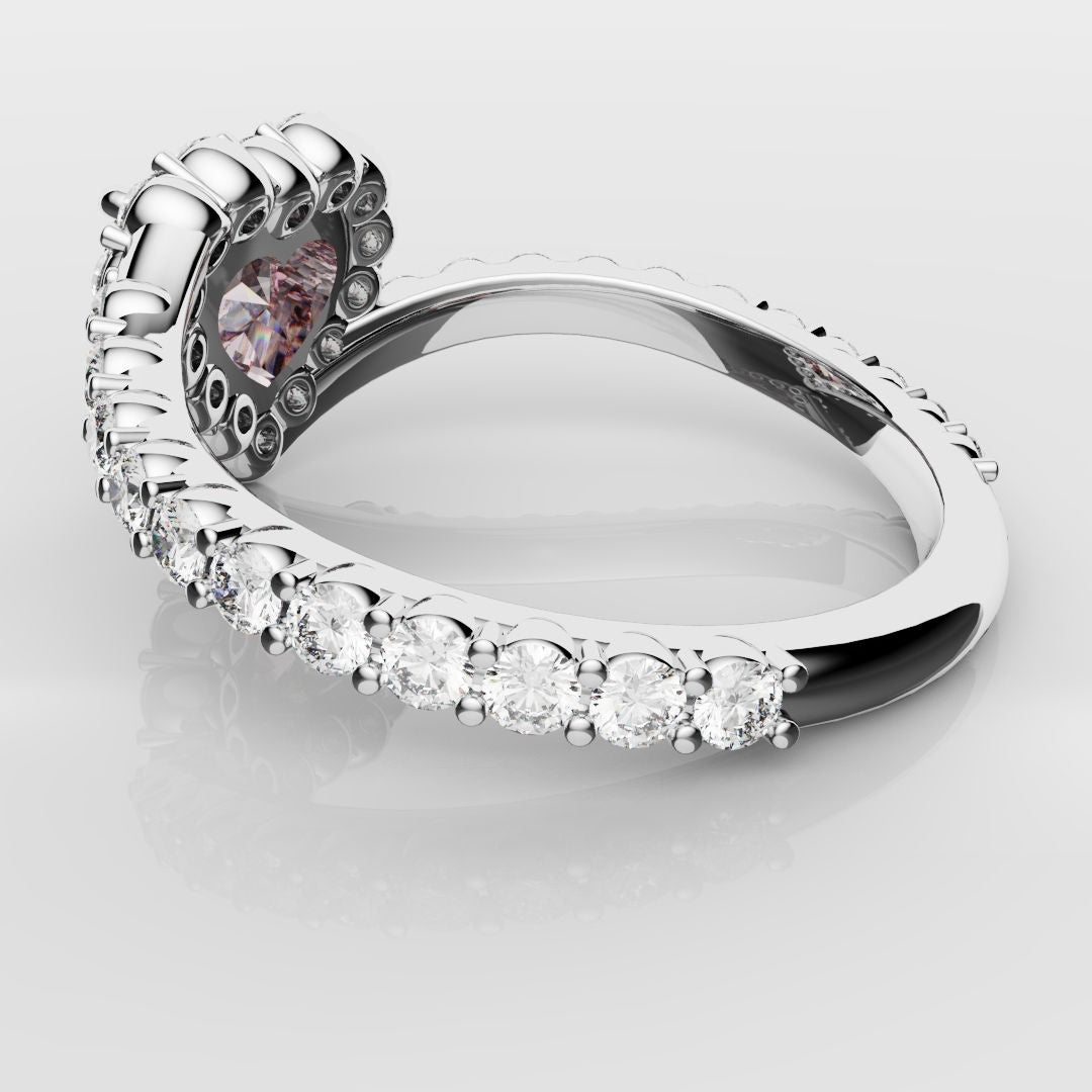 Pink Heart Diamond Halo Engagement Ring
