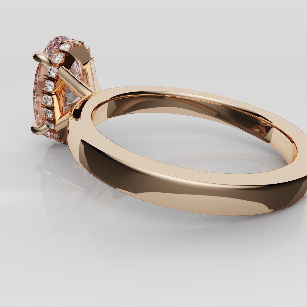 Pink Oval Diamond Hidden halo Engagement Ring