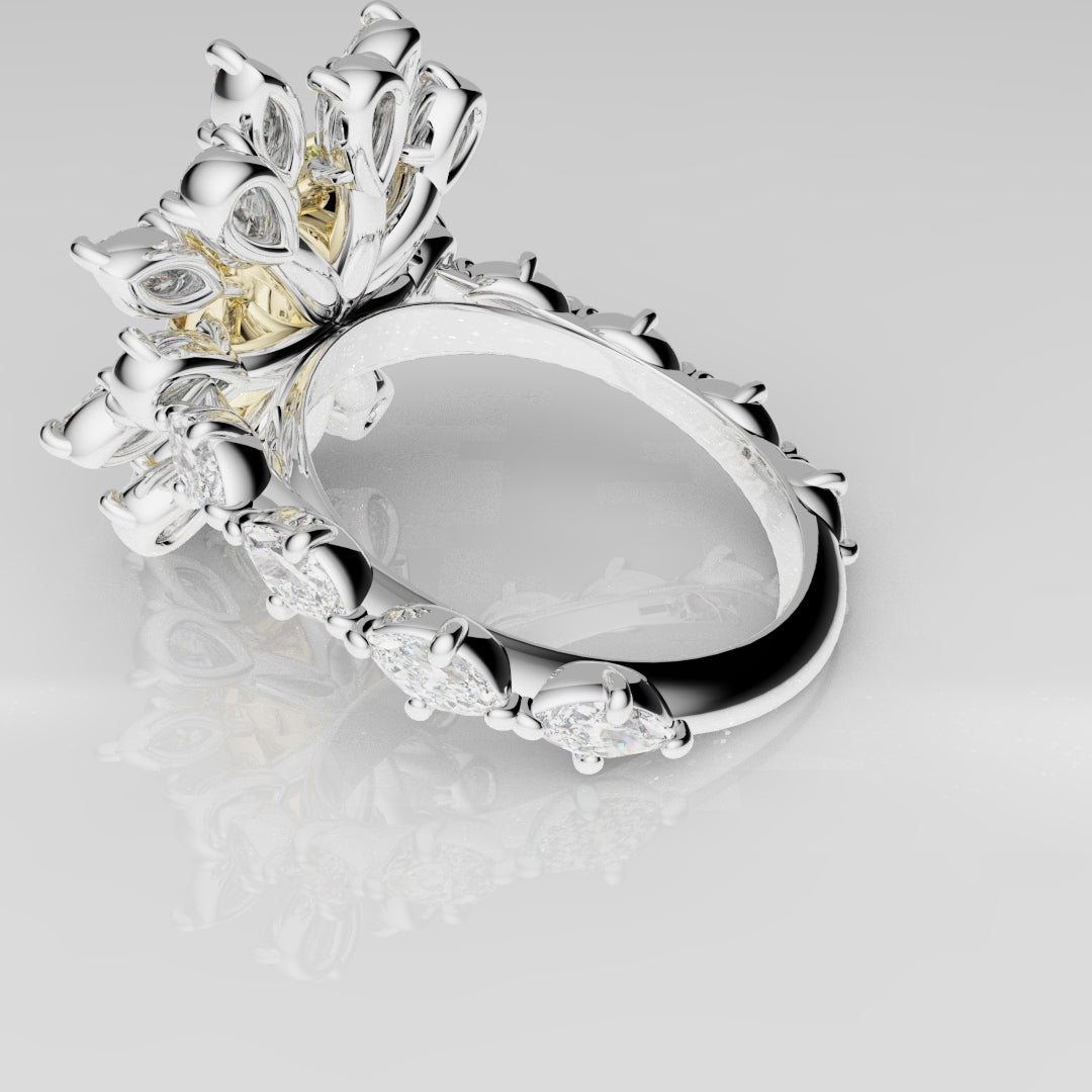 2ct Radiant Cut Fancy Yellow Ring with Pear and Marquise Diamond Cluster